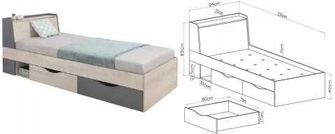 ZESTAW MEBLI MŁODZIEŻOWYCH Z BIURKIEM I ŁÓŻKIEM 90x200 Meblar DELTA System B DĄB / ANTRACYT laminat DLA DZIECKA NASTOLATKA ZESTAW MEBLI MŁODZIEŻOWYCH Z BIURKIEM I ŁÓŻKIEM 90x200 Meblar DELTA System B DĄB / ANTRACYT laminat DLA DZIECKA NASTOLATKA