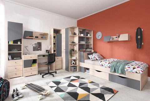 ZESTAW MEBLI MŁODZIEŻOWYCH Z BIURKIEM I ŁÓŻKIEM 90x200 Meblar DELTA System B DĄB / ANTRACYT laminat DLA DZIECKA NASTOLATKA ZESTAW MEBLI MŁODZIEŻOWYCH Z BIURKIEM I ŁÓŻKIEM 90x200 Meblar DELTA System B DĄB / ANTRACYT laminat DLA DZIECKA NASTOLATKA