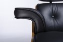 King Home Fotel LOUNGE czarny / orzech - skóra naturalna