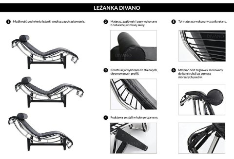 King Home Leżanka DIVANO PONY czarno biała - skóra naturalna, chrom King Home Leżanka DIVANO PONY czarno biała - skóra naturalna, chrom