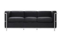 King Home Sofa trzyosobowa SOFT LC2 czarna - włoska skóra naturalna, metal