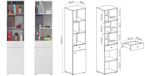 REGAŁ Z PÓŁKAMI I SZUFLADĄ MŁODZIEŻOWY SIGMA System SI8 Meblar - Biały Lux / Beton LAMINAT OBRZEŻA ABS DLA NASTOLATKA DZIECKA REGAŁ Z PÓŁKAMI I SZUFLADĄ MŁODZIEŻOWY SIGMA System SI8 Meblar - Biały Lux / Beton LAMINAT OBRZEŻA ABS DLA NASTOLATKA DZIECKA