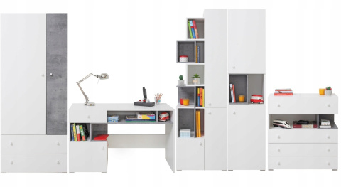 REGAŁ Z PÓŁKAMI I SZUFLADĄ MŁODZIEŻOWY SIGMA System SI8 Meblar - Biały Lux / Beton LAMINAT OBRZEŻA ABS DLA NASTOLATKA DZIECKA REGAŁ Z PÓŁKAMI I SZUFLADĄ MŁODZIEŻOWY SIGMA System SI8 Meblar - Biały Lux / Beton LAMINAT OBRZEŻA ABS DLA NASTOLATKA DZIECKA