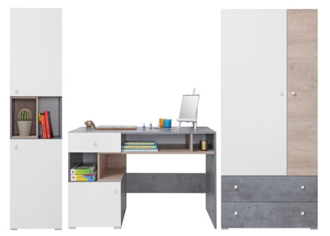 REGAŁ Z PÓŁKAMI SZUFLADAMI MŁODZIEŻOWY SIGMA System SI7 Meblar - Beton / Biały Lux / Dąb z półkami PŁYTA LAMINOWANA OBRZEŻA ABS REGAŁ Z PÓŁKAMI SZUFLADAMI MŁODZIEŻOWY SIGMA System SI7 Meblar - Beton / Biały Lux / Dąb z półkami PŁYTA LAMINOWANA OBRZEŻA ABS