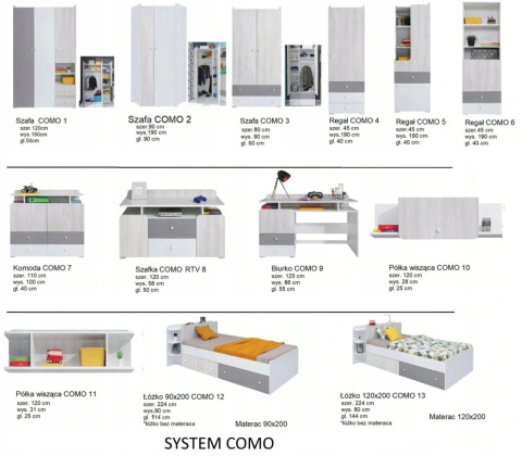 SZAFA TRZYDRZWIOWA MŁODZIEŻOWA COMO System CM1 Meblar - Biały Lux / Dąb Wilton biały / Szary PÓŁKI SZUFLADY LAMINAT OBRZEŻA ABS SZAFA TRZYDRZWIOWA MŁODZIEŻOWA COMO System CM1 Meblar - Biały Lux / Dąb Wilton biały / Szary PÓŁKI SZUFLADY LAMINAT OBRZEŻA ABS