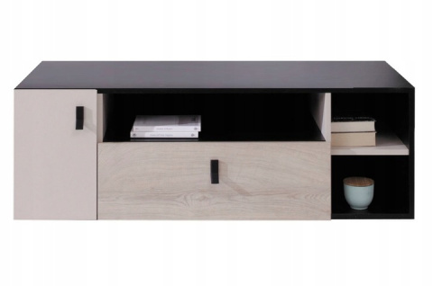 SZAFKA RTV STOJĄCA PLANET System PL10 Meblar - Czarny / Dąb / Beż - szafka pod telewizor - RTV PŁYTA LAMINOWANA OBRZEŻA RTV SZAFKA RTV STOJĄCA PLANET System PL10 Meblar - Czarny / Dąb / Beż - szafka pod telewizor - RTV PŁYTA LAMINOWANA OBRZEŻA RTV