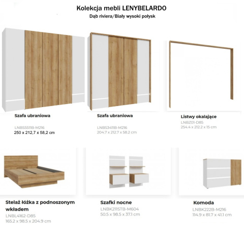 Forte LENYBELARDO LNBS5511B-M216 Szafa ubraniowa do sypialni, szeroka z szufladami, oświetlenie LED, Dąb Riviera / Biały połysk Forte LENYBELARDO LNBS5511B-M216 Szafa ubraniowa do sypialni, szeroka z szufladami, oświetlenie LED, Dąb Riviera / Biały połysk