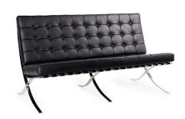 King Home Sofa BARCELON trzyosobowa czarna - włoska skóra naturalna, chrom