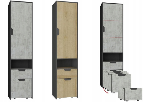 REGAŁ Z KONTENERKIEM WYSUWANYM NA KÓŁKACH MEBLE MŁODZIEŻOWE NANO System NA3 Meblar - Grafit / Dąb Riviera LAMINAT OBRZEŻA ABS REGAŁ Z KONTENERKIEM WYSUWANYM NA KÓŁKACH MEBLE MŁODZIEŻOWE NANO System NA3 Meblar - Grafit / Dąb Riviera LAMINAT OBRZEŻA ABS