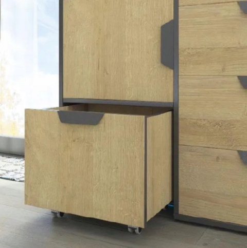 REGAŁ Z WYSUWANYM KONTENERKIEM NA KÓŁKACH MEBLE MŁODZIEŻOWE NANO System NA3 Meblar - Grafit /Enigma PŁYTA LAMINOWANA OBRZEŻA ABS REGAŁ Z WYSUWANYM KONTENERKIEM NA KÓŁKACH MEBLE MŁODZIEŻOWE NANO System NA3 Meblar - Grafit /Enigma PŁYTA LAMINOWANA OBRZEŻA ABS
