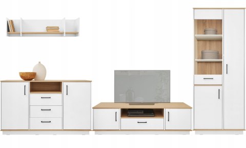 SZAFKA RTV STOJĄCA KOMODA NISKA SANTIAGO System SN05 Meblar - Dąb Biszkoptowy /Biały Lux CZARNE UCHWYTY LAMINAT DO SALONU POKOJU SZAFKA RTV STOJĄCA KOMODA NISKA SANTIAGO System SN05 Meblar - Dąb Biszkoptowy /Biały Lux CZARNE UCHWYTY LAMINAT DO SALONU POKOJU