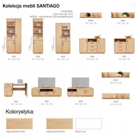 WITRYNA PRZESZKLONA REGAŁ DRZWI PÓŁKI CZARNE UCHWYTY SANTIAGO System SN01 Meblar - Dąb Biszkoptowy/ Biały Lux PŁYTA LAMINOWANA WITRYNA PRZESZKLONA REGAŁ DRZWI PÓŁKI CZARNE UCHWYTY SANTIAGO System SN01 Meblar - Dąb Biszkoptowy/ Biały Lux PŁYTA LAMINOWANA