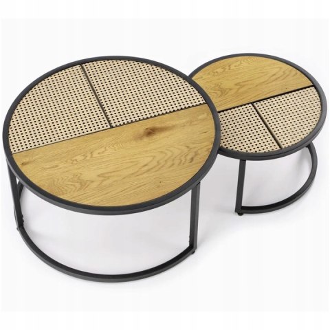 ŁAWA GARMINA zestaw 2 ław OKRĄGŁE dąb złoty / czarny HALMAR MDF OKLEINOWANY RATTAN SYNTETYCZNY PODSTAWA STAL MALOWANA PROSZKOWO ŁAWA GARMINA zestaw 2 ław OKRĄGŁE dąb złoty / czarny HALMAR MDF OKLEINOWANY RATTAN SYNTETYCZNY PODSTAWA STAL MALOWANA PROSZKOWO