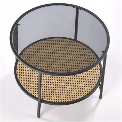 ŁAWA OKRĄGŁA fi 60 DAKOTA szkło dymiony / rattan syntetyczny naturalny HALMAR PODSTAWA STAL MALOWANA PROSZKOWO CZARNA ŁAWA OKRĄGŁA fi 60 DAKOTA szkło dymiony / rattan syntetyczny naturalny HALMAR PODSTAWA STAL MALOWANA PROSZKOWO CZARNA