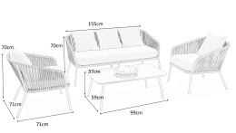 ZESTAW OGRODOWY ROCCA ( sofa + fotel 2x + ława ), ciemny popiel / jasny popiel HALMAR
