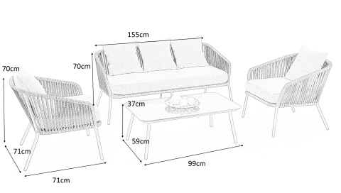 ZESTAW OGRODOWY ROCCA ( sofa + fotel 2x + ława ), ciemny popiel / jasny popiel HALMAR ZESTAW OGRODOWY ROCCA ( sofa + fotel 2x + ława ), ciemny popiel / jasny popiel HALMAR