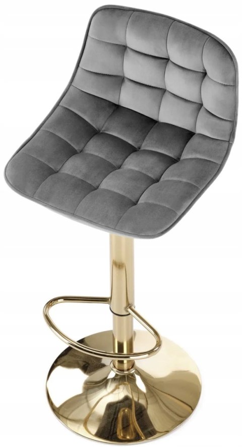 HOKER KRZESŁO BAROWE H120 HALMAR nogi stal chromowana - złote siedzisko tkanina velvet popielaty REGULACJA WYSOKOŚCI PIKOWANY HOKER KRZESŁO BAROWE H120 HALMAR nogi stal chromowana - złote siedzisko tkanina velvet popielaty REGULACJA WYSOKOŚCI PIKOWANY