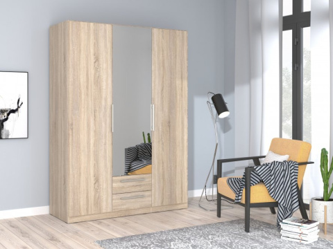 Meble Forte CADIXO CDXS83S-D30 Szafa ubraniowa 3-drzwiowa z lustrem, Dąb sonoma Meble Forte CADIXO CDXS83S-D30 Szafa ubraniowa 3-drzwiowa z lustrem, Dąb sonoma