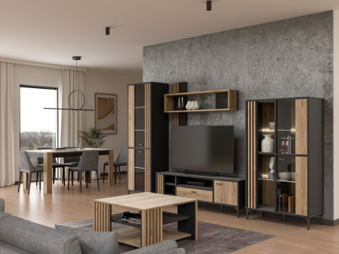 Forte JOAKIMIS JMXB01-M637 Półka wisząca Dąb Mauvella / Czarny Forte JOAKIMIS JMXB01-M637 Półka wisząca Dąb Mauvella / Czarny