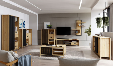 Forte JYTANA JTNK233R-M635 Komoda szeroka, zamykane szafki, szuflady Dąb Mauvella / Czarny Forte JYTANA JTNK233R-M635 Komoda szeroka, zamykane szafki, szuflady Dąb Mauvella / Czarny