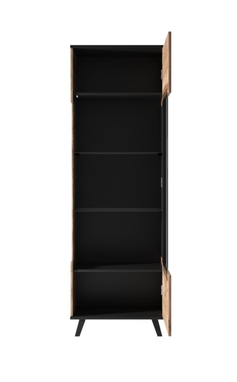 WITRYNA REGAŁ RANDOM W-1 Halmar do salonu DĄB WOTAN / CZARNY - płyta laminowana tworzywo - SZKŁO NA DRZWICZKACH WITRYNA REGAŁ RANDOM W-1 Halmar do salonu DĄB WOTAN / CZARNY - płyta laminowana tworzywo - SZKŁO NA DRZWICZKACH