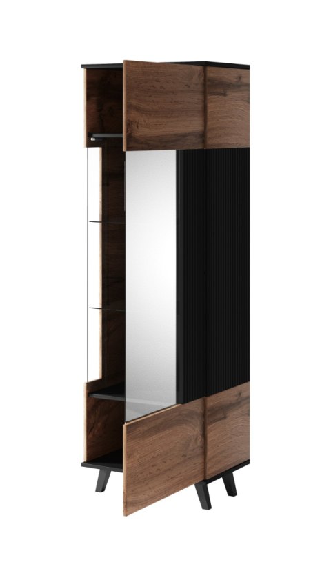 WITRYNA REGAŁ RANDOM W-1 Halmar do salonu DĄB WOTAN / CZARNY - płyta laminowana tworzywo - SZKŁO NA DRZWICZKACH WITRYNA REGAŁ RANDOM W-1 Halmar do salonu DĄB WOTAN / CZARNY - płyta laminowana tworzywo - SZKŁO NA DRZWICZKACH