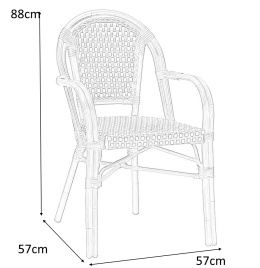 KRZESŁO Z PODŁOKIETNIKAMI CAFE PARIS King Home brązowe rattan WIKLINA SYNTETYCZNA ALUMINIUM DO WNĘTRZ I NA ZEWNĄTRZ