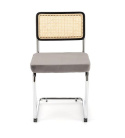 Halmar K504 krzesło popielaty / czarny, materiał: drewno lite - kauczukowe / rattan naturalny / tkanina velvet / stal chromowana Halmar K504 krzesło popielaty / czarny, materiał: drewno lite - kauczukowe / rattan naturalny / tkanina velvet / stal chromowana