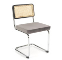 Halmar K504 krzesło popielaty / czarny, materiał: drewno lite - kauczukowe / rattan naturalny / tkanina velvet / stal chromowana Halmar K504 krzesło popielaty / czarny, materiał: drewno lite - kauczukowe / rattan naturalny / tkanina velvet / stal chromowana