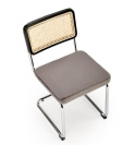 Halmar K504 krzesło popielaty / czarny, materiał: drewno lite - kauczukowe / rattan naturalny / tkanina velvet / stal chromowana Halmar K504 krzesło popielaty / czarny, materiał: drewno lite - kauczukowe / rattan naturalny / tkanina velvet / stal chromowana