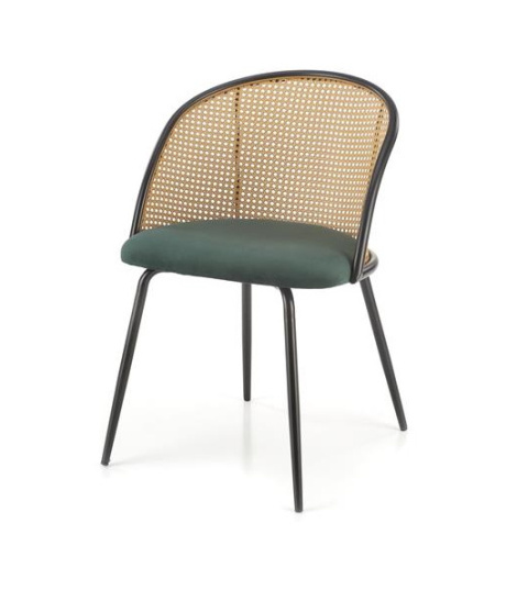 Halmar K508 krzesło ciemny zielony, tkanina - velvet / rattan syntetyczny / stal malowana proszkowo Halmar K508 krzesło ciemny zielony, tkanina - velvet / rattan syntetyczny / stal malowana proszkowo