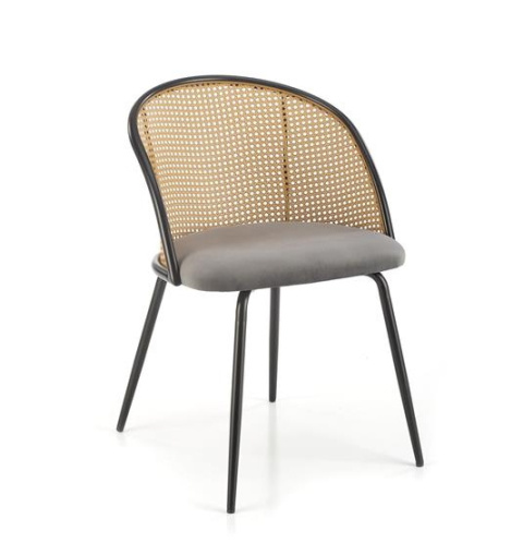 Halmar K508 krzesło popielaty, tkanina - velvet / rattan syntetyczny / stal malowana proszkowo Halmar K508 krzesło popielaty, tkanina - velvet / rattan syntetyczny / stal malowana proszkowo