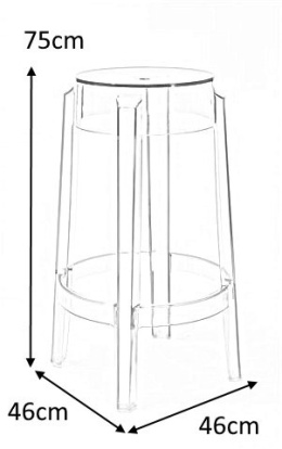 STOŁEK BAROWY HOKER Duch D2.DESIGN SZARY TRANSPARENTNY 75cm TWORZYWO Z PODPÓRKĄ NA NOGI