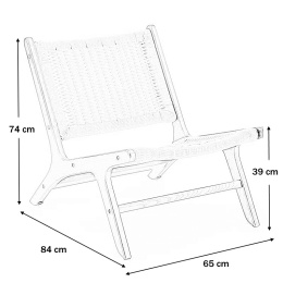 Halmar FODEN fotel wypoczynkowy, czarny / naturalny, materiał: drewno lite - kauczukowe/ sznurek