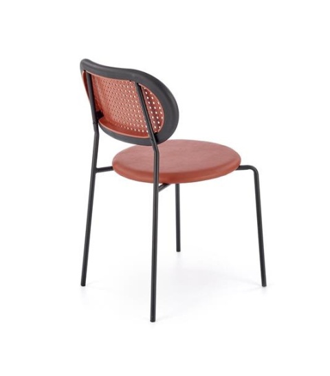 Halmar K524 krzesło bordowy, materiał: eko skóra / rattan syntetyczny / polipropylen / stal malowana proszkowo Halmar K524 krzesło bordowy, materiał: eko skóra / rattan syntetyczny / polipropylen / stal malowana proszkowo