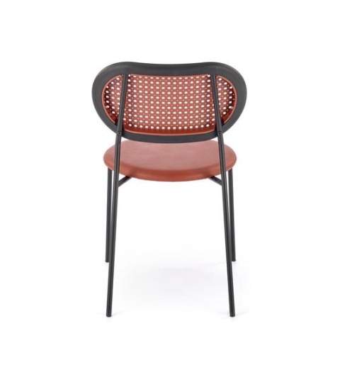 Halmar K524 krzesło bordowy, materiał: eko skóra / rattan syntetyczny / polipropylen / stal malowana proszkowo Halmar K524 krzesło bordowy, materiał: eko skóra / rattan syntetyczny / polipropylen / stal malowana proszkowo