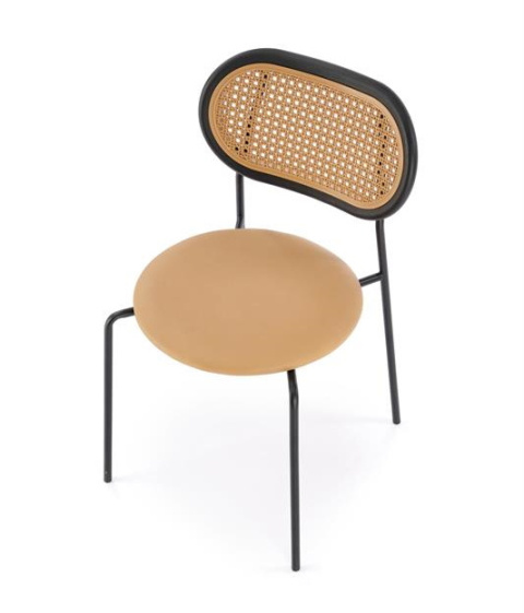 Halmar K524 krzesło jasny brązowy, materiał: eko skóra / rattan syntetyczny / polipropylen / stal malowana proszkowo Halmar K524 krzesło jasny brązowy, materiał: eko skóra / rattan syntetyczny / polipropylen / stal malowana proszkowo