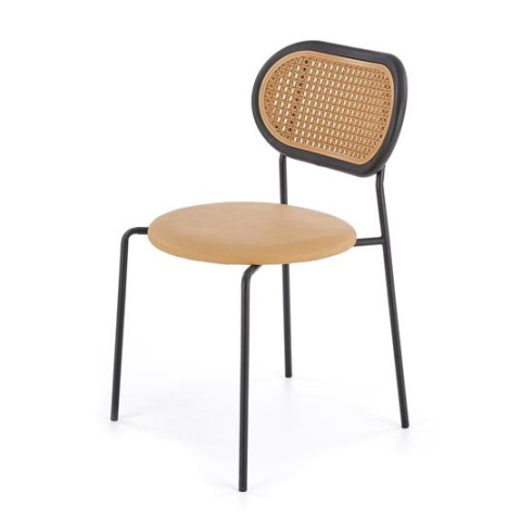 Halmar K524 krzesło jasny brązowy, materiał: eko skóra / rattan syntetyczny / polipropylen / stal malowana proszkowo Halmar K524 krzesło jasny brązowy, materiał: eko skóra / rattan syntetyczny / polipropylen / stal malowana proszkowo
