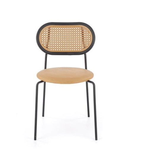 Halmar K524 krzesło jasny brązowy, materiał: eko skóra / rattan syntetyczny / polipropylen / stal malowana proszkowo Halmar K524 krzesło jasny brązowy, materiał: eko skóra / rattan syntetyczny / polipropylen / stal malowana proszkowo