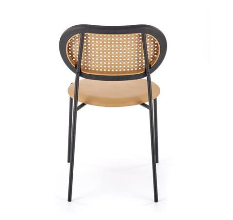 Halmar K524 krzesło jasny brązowy, materiał: eko skóra / rattan syntetyczny / polipropylen / stal malowana proszkowo Halmar K524 krzesło jasny brązowy, materiał: eko skóra / rattan syntetyczny / polipropylen / stal malowana proszkowo