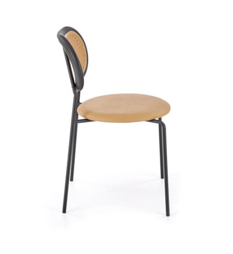 Halmar K524 krzesło jasny brązowy, materiał: eko skóra / rattan syntetyczny / polipropylen / stal malowana proszkowo Halmar K524 krzesło jasny brązowy, materiał: eko skóra / rattan syntetyczny / polipropylen / stal malowana proszkowo