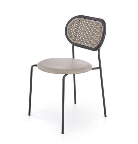 Halmar K524 krzesło popielaty, materiał: eko skóra / rattan syntetyczny / polipropylen / stal malowana proszkowo Halmar K524 krzesło popielaty, materiał: eko skóra / rattan syntetyczny / polipropylen / stal malowana proszkowo