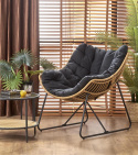 Halmar WHISPER fotel wypoczynkowy, czarny / naturalny, materiał: tkanina / rattan syntetyczny / metal Halmar WHISPER fotel wypoczynkowy, czarny / naturalny, materiał: tkanina / rattan syntetyczny / metal