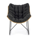 Halmar WHISPER fotel wypoczynkowy, czarny / naturalny, materiał: tkanina / rattan syntetyczny / metal