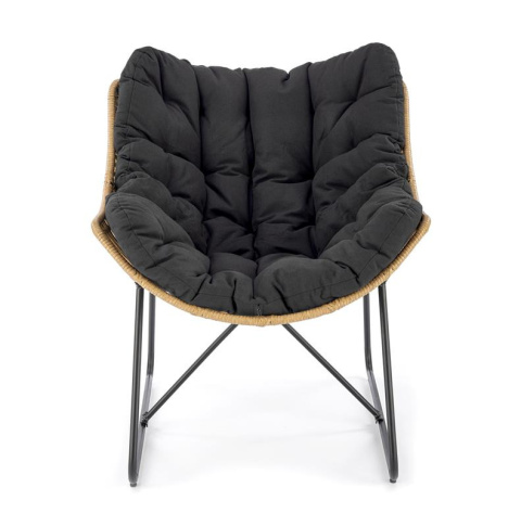 Halmar WHISPER fotel wypoczynkowy, czarny / naturalny, materiał: tkanina / rattan syntetyczny / metal Halmar WHISPER fotel wypoczynkowy, czarny / naturalny, materiał: tkanina / rattan syntetyczny / metal