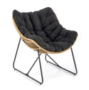 Halmar WHISPER fotel wypoczynkowy, czarny / naturalny, materiał: tkanina / rattan syntetyczny / metal Halmar WHISPER fotel wypoczynkowy, czarny / naturalny, materiał: tkanina / rattan syntetyczny / metal