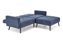 SOFA ROZKŁADANA KANAPA Z PODNÓŻKIEM CORNELIUS HALMAR z funkcją narożnika NIEBIESKA TKANINA LITE DREWNO SOFA ROZKŁADANA KANAPA Z PODNÓŻKIEM CORNELIUS HALMAR z funkcją narożnika NIEBIESKA TKANINA LITE DREWNO