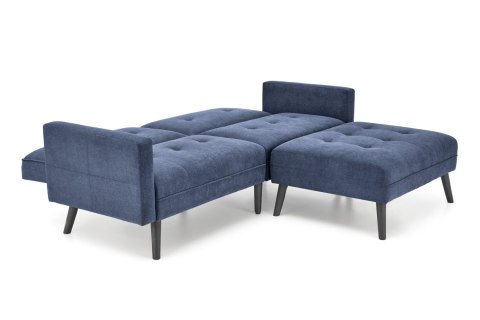 SOFA ROZKŁADANA KANAPA Z PODNÓŻKIEM CORNELIUS HALMAR z funkcją narożnika NIEBIESKA TKANINA LITE DREWNO SOFA ROZKŁADANA KANAPA Z PODNÓŻKIEM CORNELIUS HALMAR z funkcją narożnika NIEBIESKA TKANINA LITE DREWNO