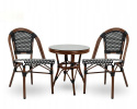 STÓŁ OKRĄGŁY FI60 CAFE PARIS 60 King Home BRĄZOWY RATTAN METAL SZKLANY BLAT