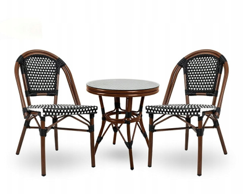 STÓŁ OKRĄGŁY FI60 CAFE PARIS 60 King Home BRĄZOWY RATTAN METAL SZKLANY BLAT STÓŁ OKRĄGŁY FI60 CAFE PARIS 60 King Home BRĄZOWY RATTAN METAL SZKLANY BLAT